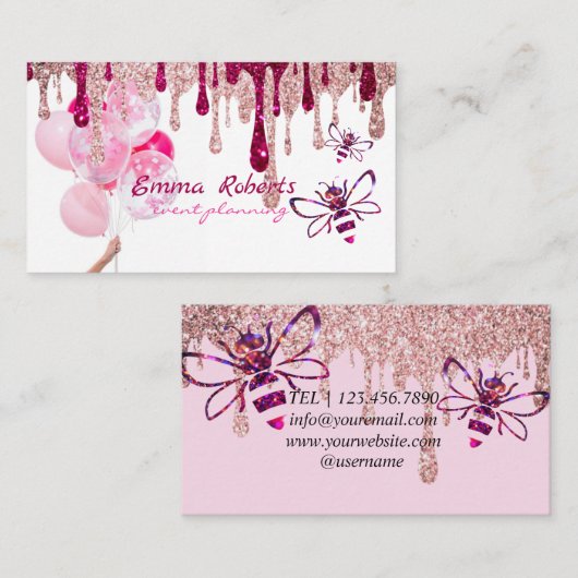 Roze en witte ballonnen Modern Visitekaartje (Voorkant / Achterkant)