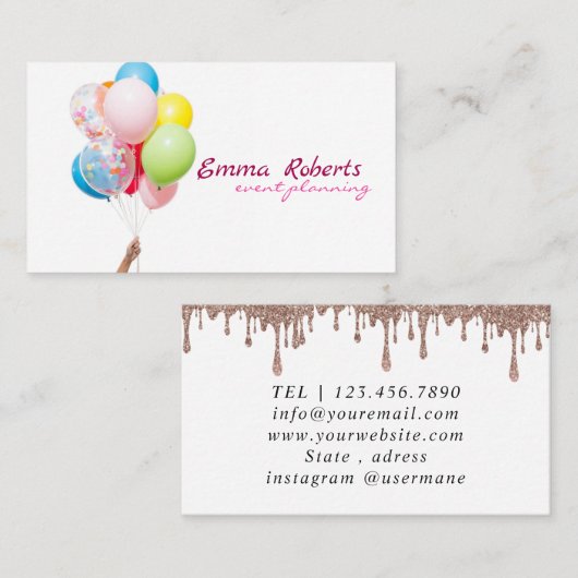 Roze en witte ballonnen Modern Visitekaartje (Voorkant / Achterkant)
