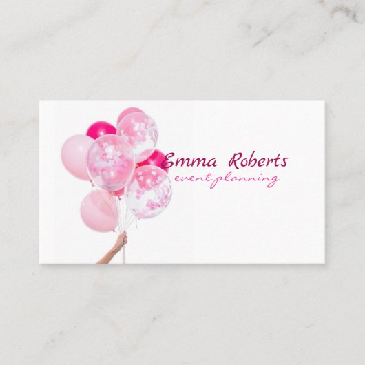 Roze en witte ballonnen Modern Visitekaartje (Voorkant)
