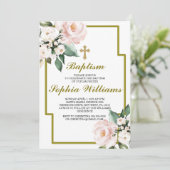 Roze en witte baptisme İnvitation Kaart (Staand voorkant)