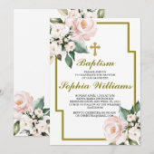 Roze en witte baptisme İnvitation Kaart (Voorkant / Achterkant)