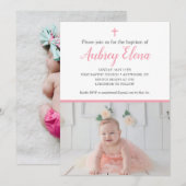 Roze en witte baptisme uitnodiging met foto's (Voorkant / Achterkant)