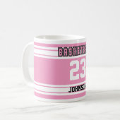 Roze en Witte Basketball Jersey Koffiemok (Voorkant links)