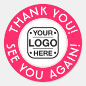 Roze en witte bedankingssticker met logo ronde sticker (Voorkant)