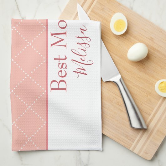 Roze en Witte Beste Mam ooit Theedoek (Quarter Fold)