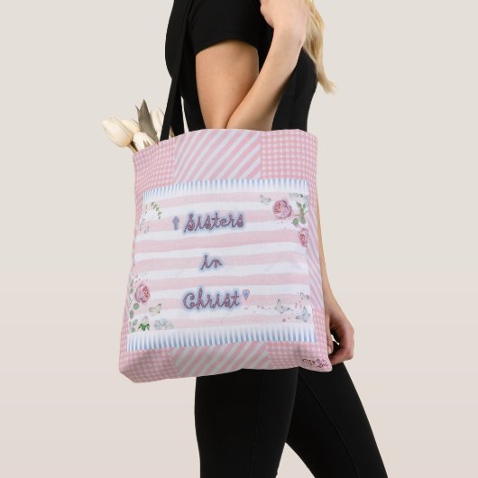 Roze en witte Bijbelse Canvas tas "Zussen in Chris (Dichtbij)