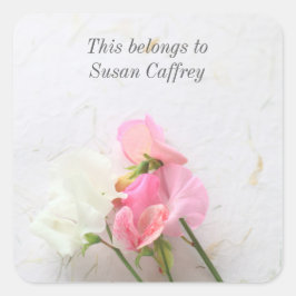 Roze en witte bladerwten vierkante sticker