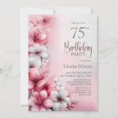 Roze en Witte Bloem 75e Verjaardagsfeestje Kaart (Voorkant)