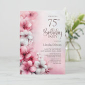 Roze en Witte Bloem 75e Verjaardagsfeestje Kaart (Staand voorkant)