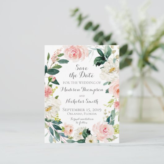 Roze en witte bloem Bewaar de datum Briefkaarten (Staand voorkant)