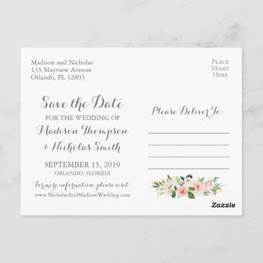 Roze en witte bloem Bewaar de datum Briefkaarten (Achterkant)