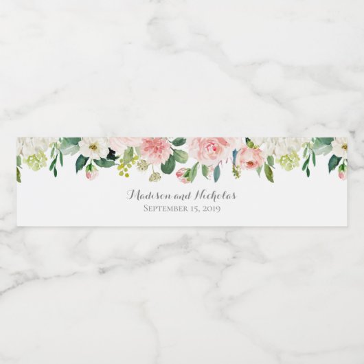 Roze en Witte Bloem Bruiloft Water Fles Labels Waterfles Etiket (Enkel label)