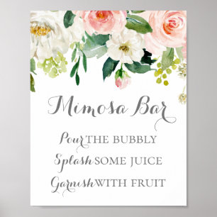 Roze en Witte Bloem Mimosa Bar Bord Poster