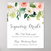 Roze en Witte Bloem Signature Dranken Bord Poster (Voorkant)