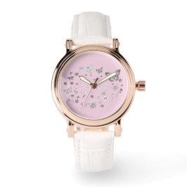 Roze en Witte Bloem Vlinder Moederdag Horloge