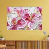 Roze en Witte Bloemblaadjes met Gele Centra – Abst Canvas Afdruk (Insitu (Woonkamer))