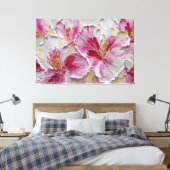 Roze en Witte Bloemblaadjes met Gele Centra – Abst Canvas Afdruk (Insitu (Slaapkamer))