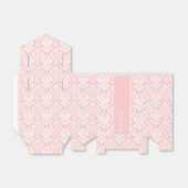 Roze en witte bloemdamast monogramed bedankdoosjes (Uitgevouwen)