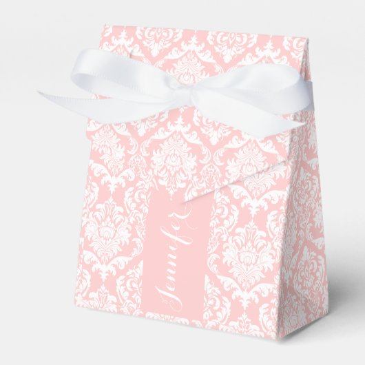 Roze en witte bloemdamast monogramed bedankdoosjes (Voorkant Zijde)