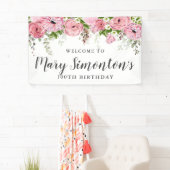 Roze en Witte Bloemen 100ste Verjaardagsfeest Welk Spandoek (Insitu)
