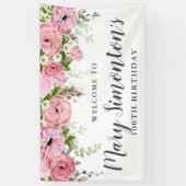 Roze en Witte Bloemen 100ste Verjaardagsfeest Welk Spandoek (Verticaal)