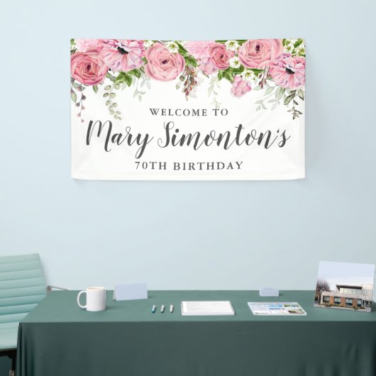 Roze en Witte Bloemen 70ste Verjaardagsfeest Welko Spandoek (Beurs)
