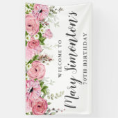 Roze en Witte Bloemen 70ste Verjaardagsfeest Welko Spandoek (Verticaal)