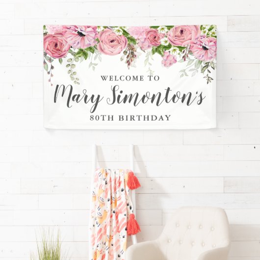 Roze en Witte Bloemen 80ste Verjaardagsfeest Welko Spandoek (Insitu)