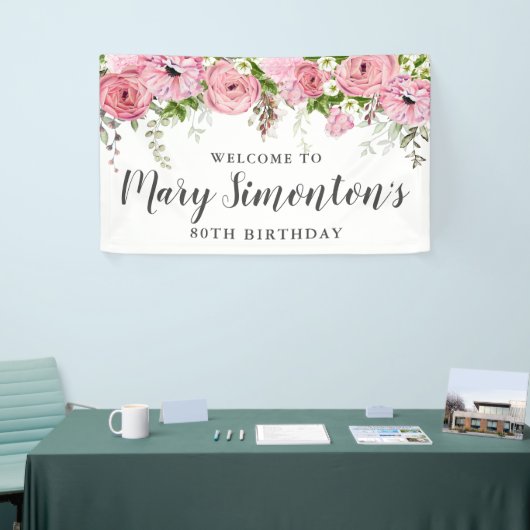 Roze en Witte Bloemen 80ste Verjaardagsfeest Welko Spandoek (Beurs)