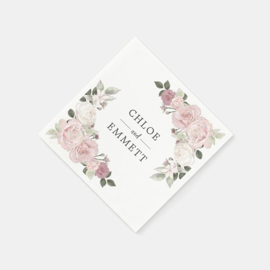 Roze en Witte Bloemen Aangepaste Bruiloft Servette Servet (Hoek)