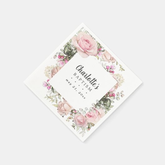 Roze en Witte Bloemen Aangepaste Doop Servet (Hoek)