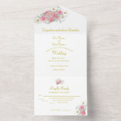 Roze en witte bloemen all in one uitnodiging (Binnen)