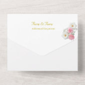 Roze en witte bloemen all in one uitnodiging (Achterkant)