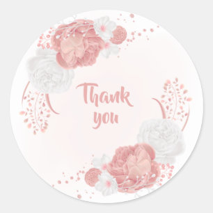 roze en witte bloemen bedankt ronde sticker