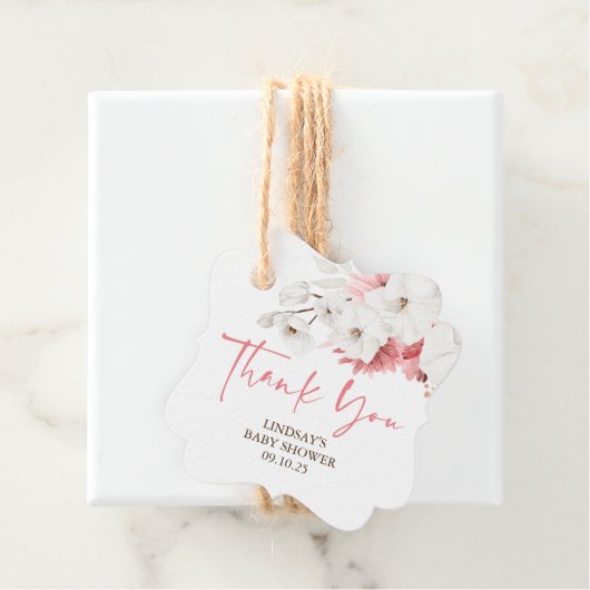 Roze en witte bloemen Boho Dank je Bedankjes Labels (In situ)