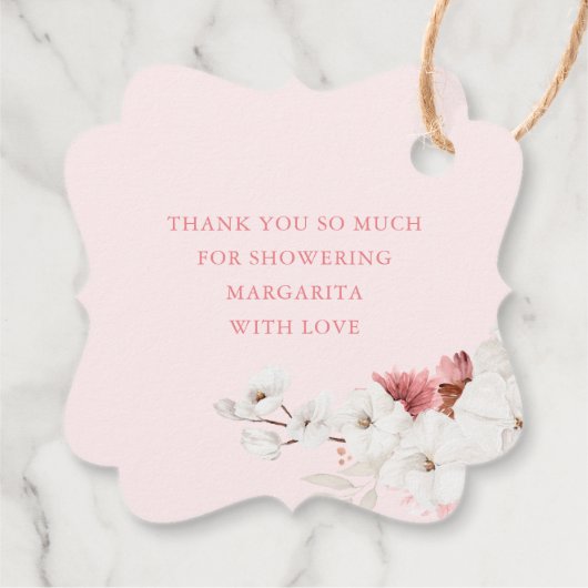 Roze en witte bloemen Boho Dank je Bedankjes Labels (Achterkant)