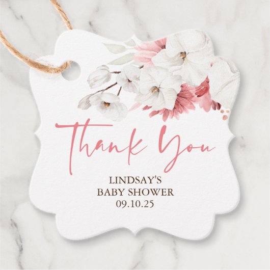 Roze en witte bloemen Boho Dank je Bedankjes Labels (Voorkant)