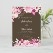 Roze en Witte Bloemen Boho Hout Bruiloft Kaart (Staand voorkant)