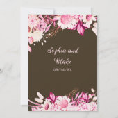 Roze en Witte Bloemen Boho Hout Bruiloft Kaart (Achterkant)