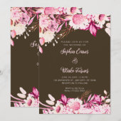 Roze en Witte Bloemen Boho Hout Bruiloft Kaart (Voorkant / Achterkant)