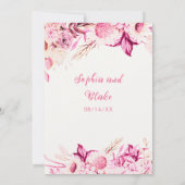 Roze en Witte Bloemen Boho Off Witte Bruiloft Kaart (Achterkant)