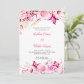 Roze en Witte Bloemen Boho Witte Bruiloft Kaart (Staand voorkant)
