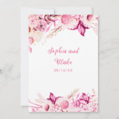 Roze en Witte Bloemen Boho Witte Bruiloft Kaart (Achterkant)
