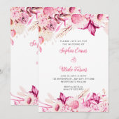 Roze en Witte Bloemen Boho Witte Bruiloft Kaart (Voorkant / Achterkant)