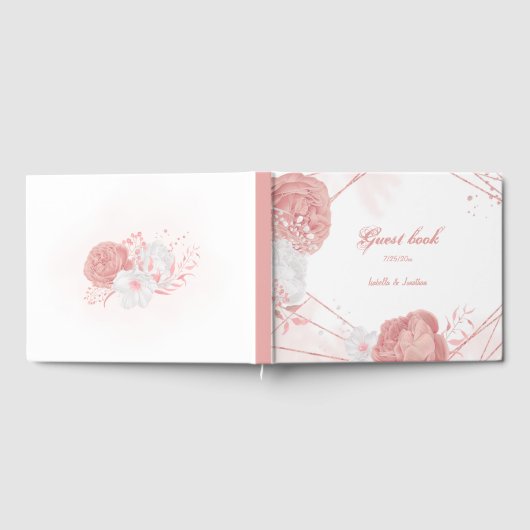 roze en witte bloemen - botanische bruiloft gastenboek (Volledig)