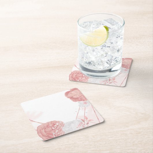 roze en witte bloemen botanische bruiloft kartonnen onderzetters (Insitu)