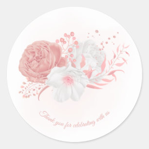 roze en witte bloemen botanische bruiloft ronde sticker