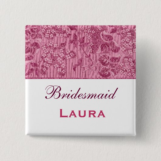 Roze en witte  bloemen Bridesmaid Vierkante Button 5,1 Cm (Voorkant)