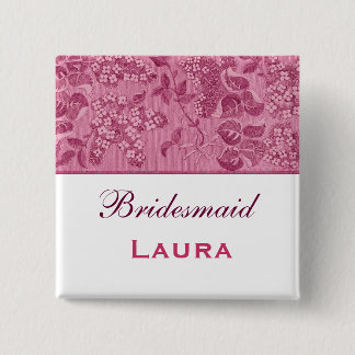 Roze en witte  bloemen Bridesmaid Vierkante Button 5,1 Cm
