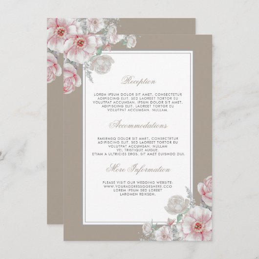 Roze en Witte Bloemen Bruiloft Informatie Gast Informatiekaartje (Voorkant / Achterkant)